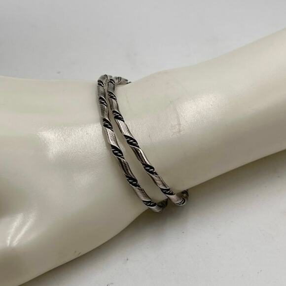 Sterling Silver 925 Vintage Navajo Rope Twist Thin Cuff Bracelet Stacked Set - Picture 2 of 8